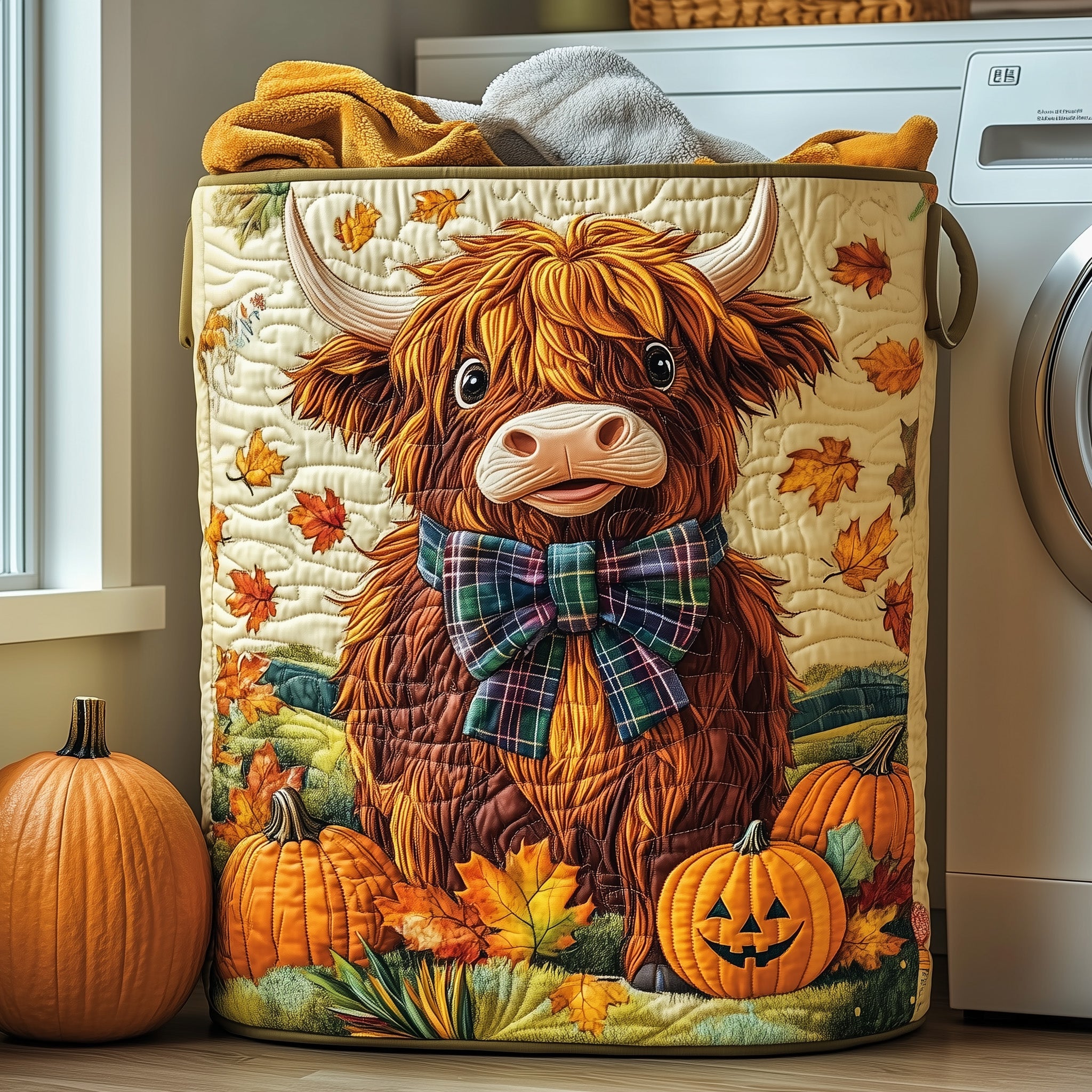 Autumn Harvest Cow Quilted Laundry Basket Foldable Basket Storage Gifts For Cow Lovers