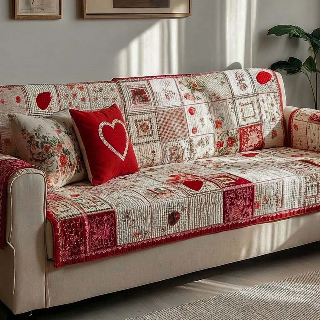 Autumn Heart Garden Quilted Sofa Cover Best Sofa Slipcovers Valentine Day Gifts For Grandma