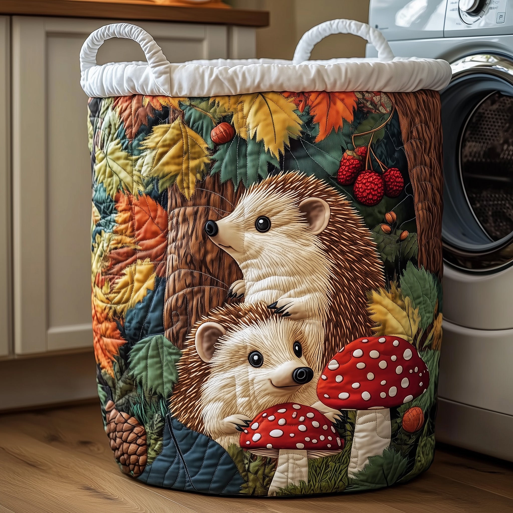 Autumn Hedgehog Quilted Laundry Basket Foldable Basket Storage Present For Hedgehog Lovers