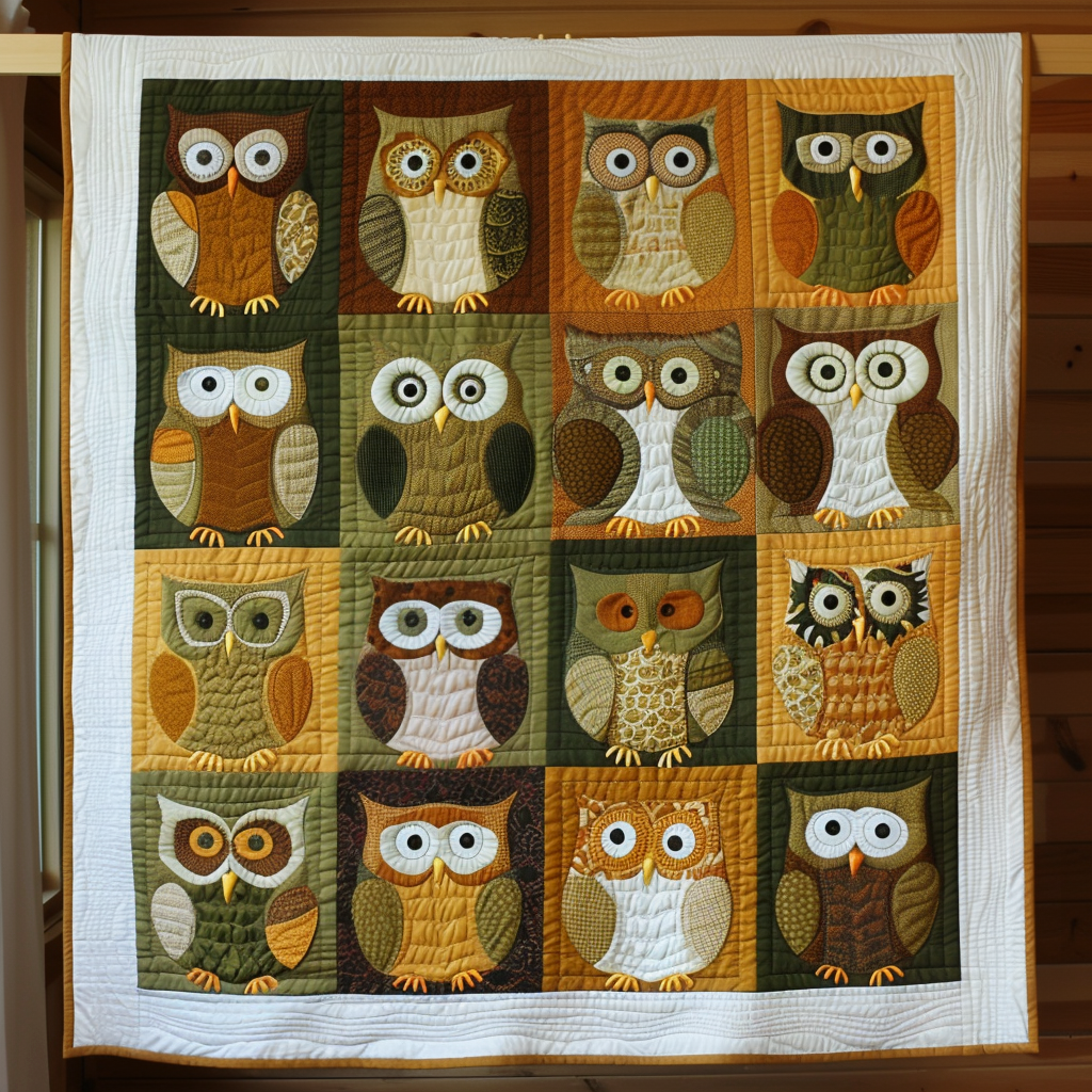 Autumn Owls Quilted Blanket Cover Bed Set Best Father's Day Gifts For Husband