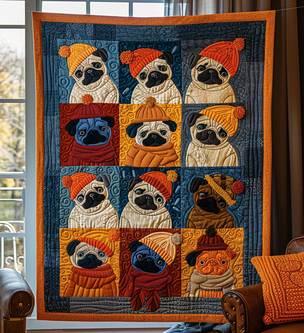 Autumn Pugs Quilted Blanket Bedroom Decorations Pug Gifts For Him