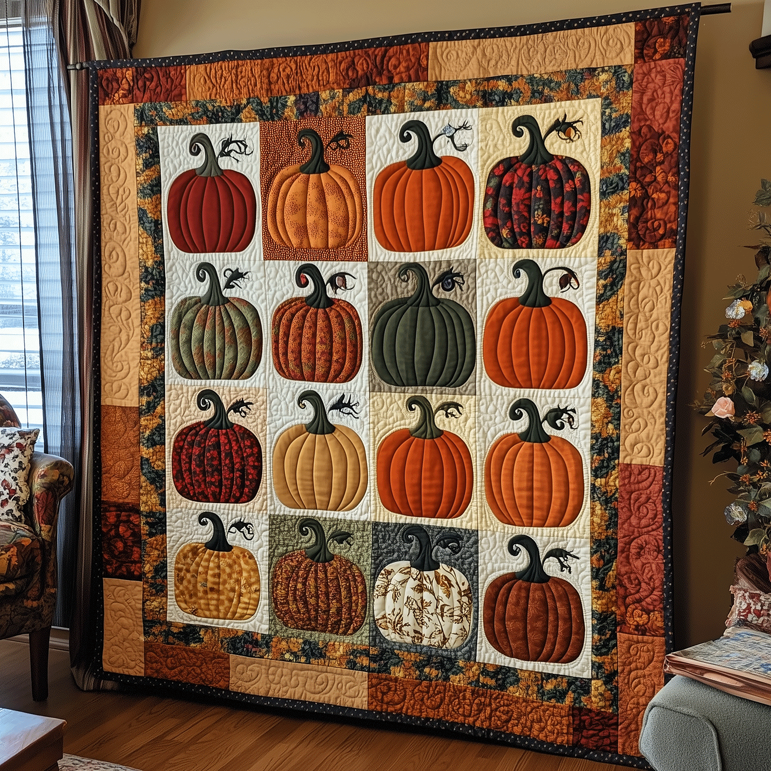 Autumn Pumpkins Quilted Blanket Best King Bed Sheets Halloween Gifts For Adults