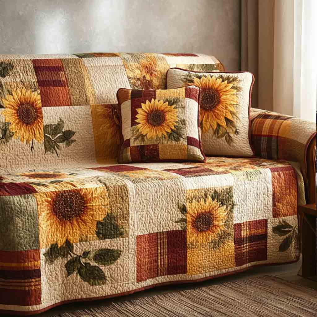 Autumn Sunburst Quilted Sofa Cover Best Slipcovered Sofas Sunflower Presents