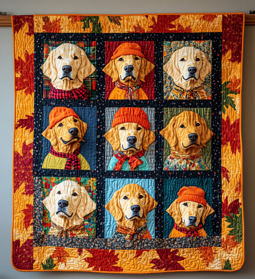 Autumn Vibes & Retriever Love Quilted Blanket Best King Sheet Set Unique Golden Retriever Gifts