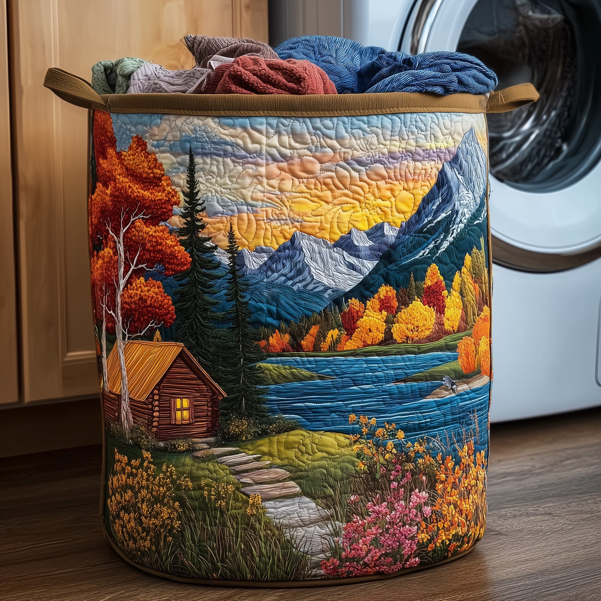 Autumn Wonders Quilted Laundry Basket Clothes Hamper Storage For Fall Lovers