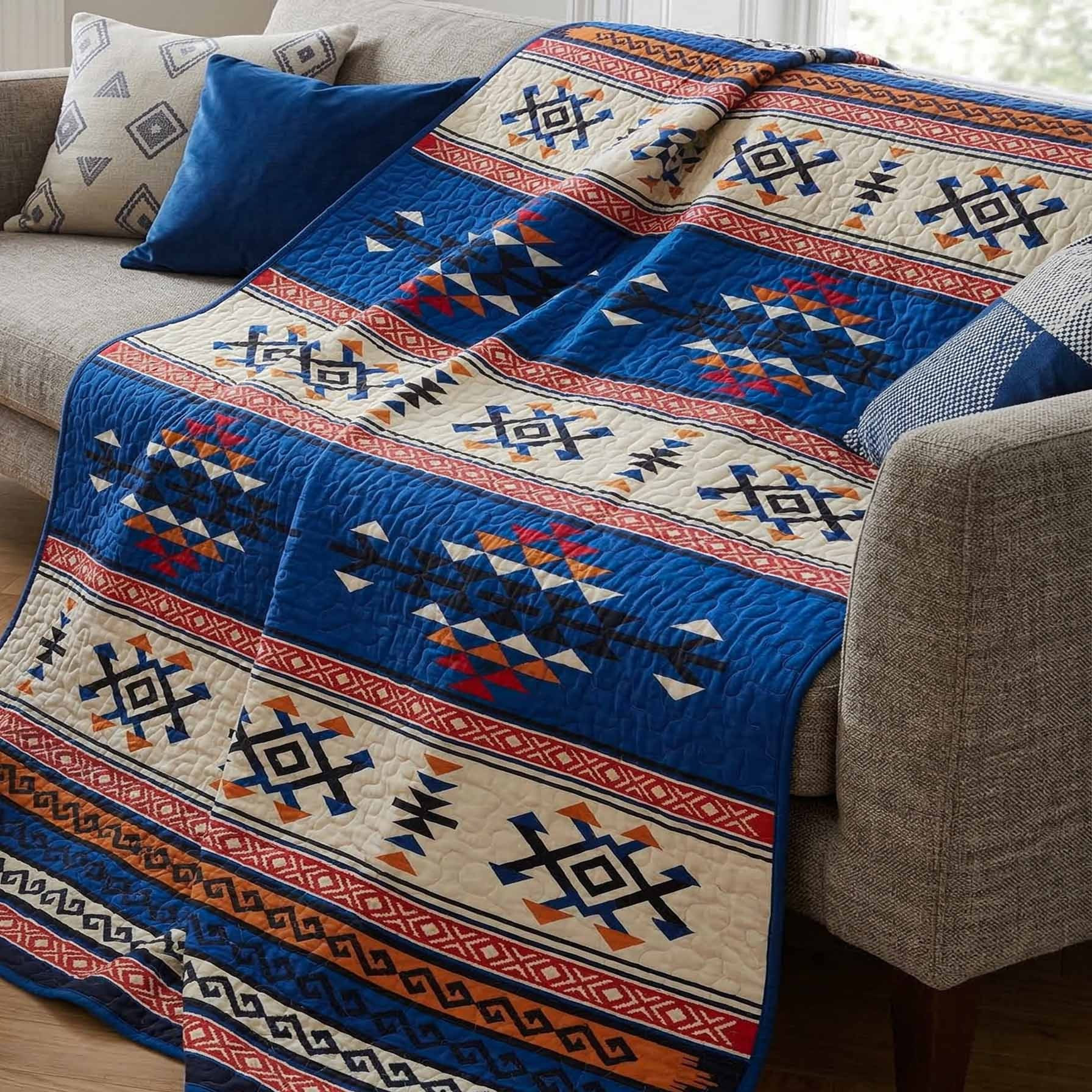 Aztec Southwest Quilted Blanket Native American Geometric Decor Best Gift For Boho Lover