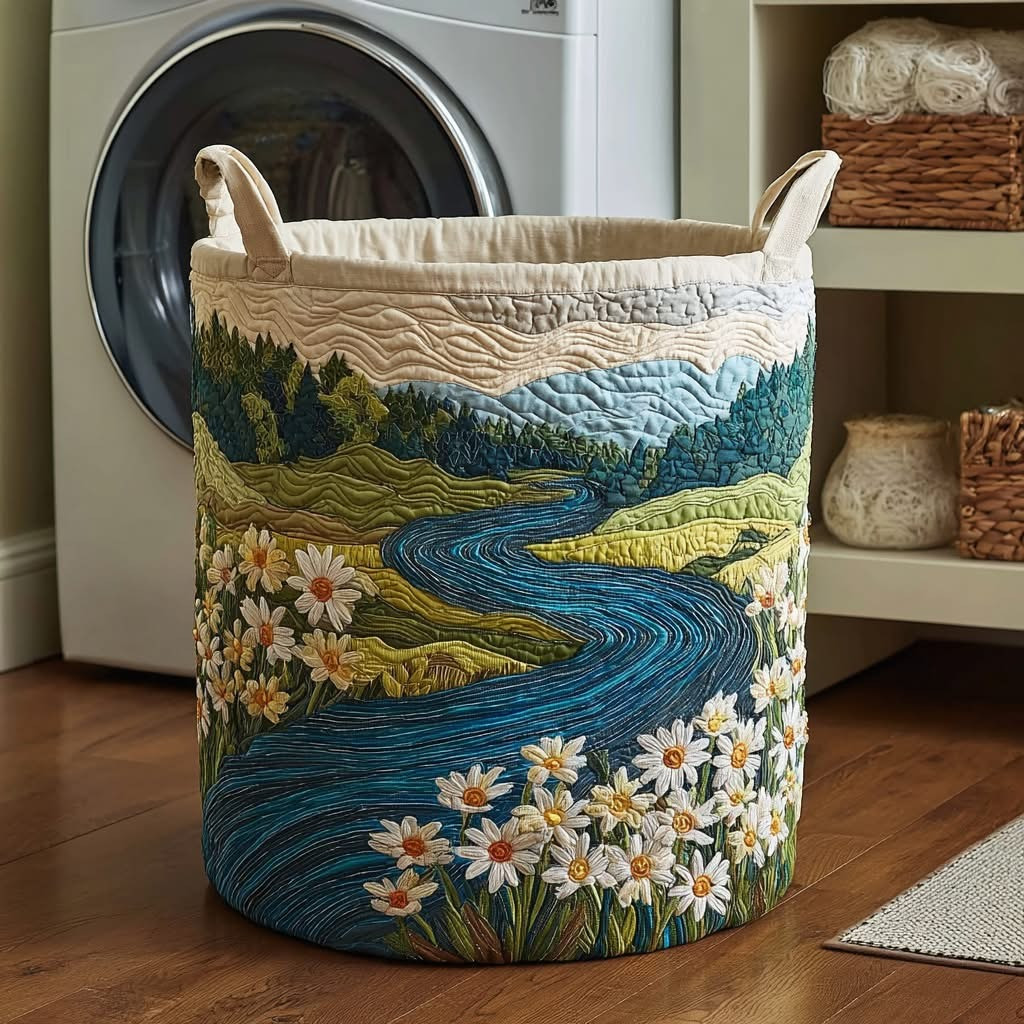Azure River Quilted Laundry Basket Scenic Landscape Clothes Basket Great Housewarming Gifts