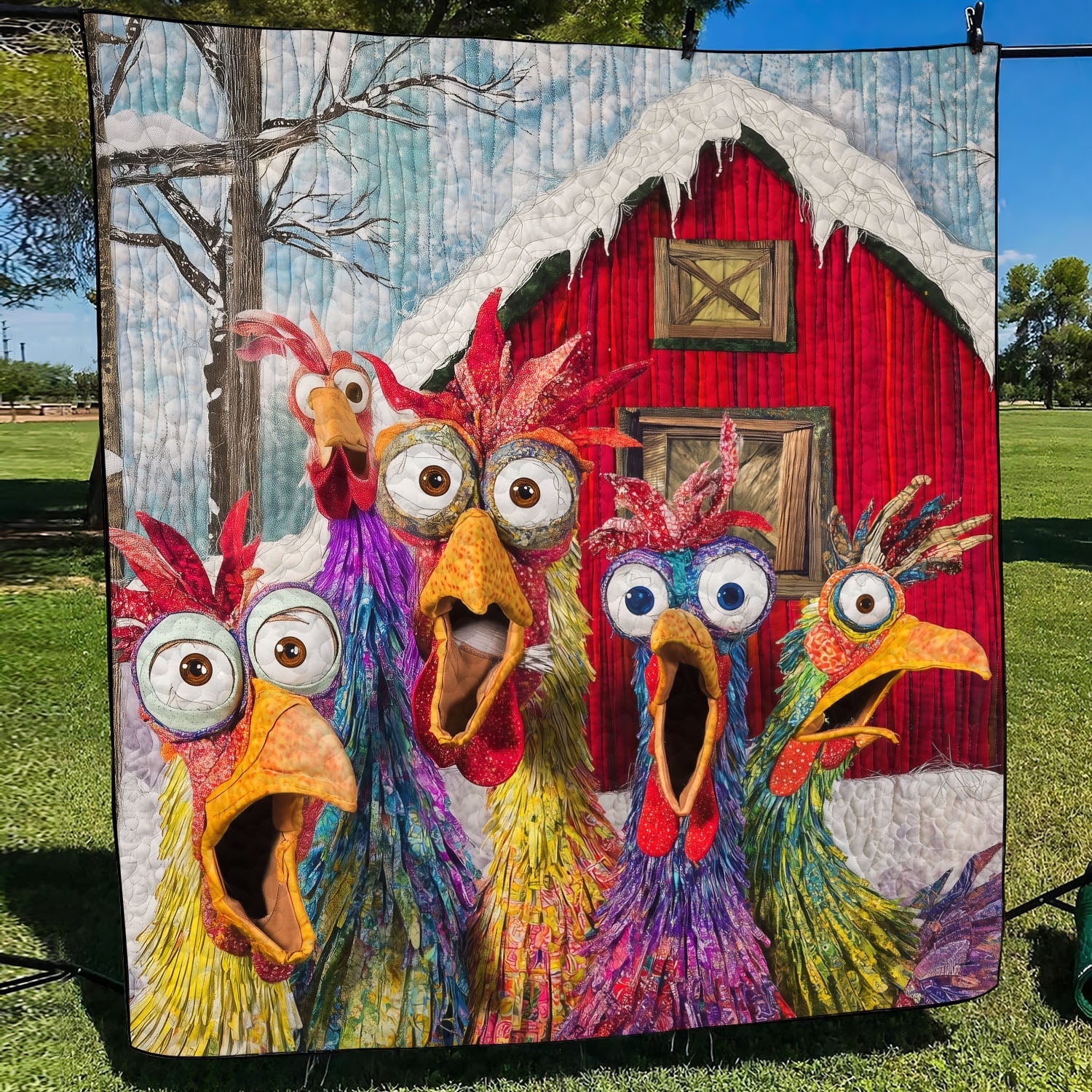 Barnyard Bunch Quilted Blanket Bedroom Decor Gifts With Chickens On Them