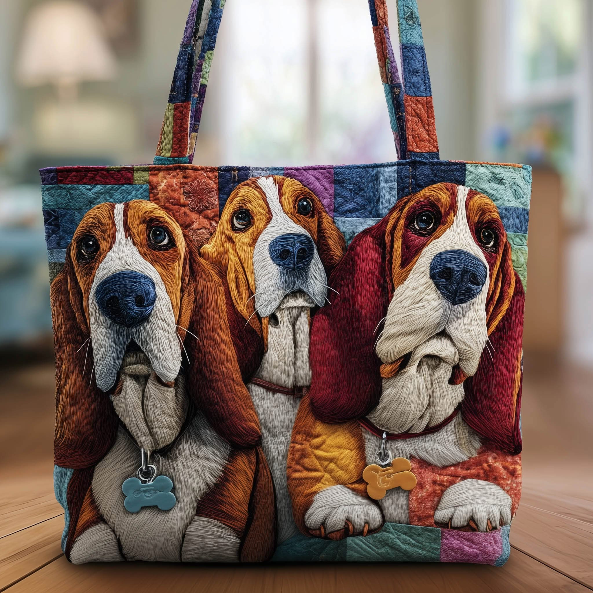 Basset Hound Quilted Tote Bag Whimsical Dog Tote Bag Gifts For Basset Hound Lovers