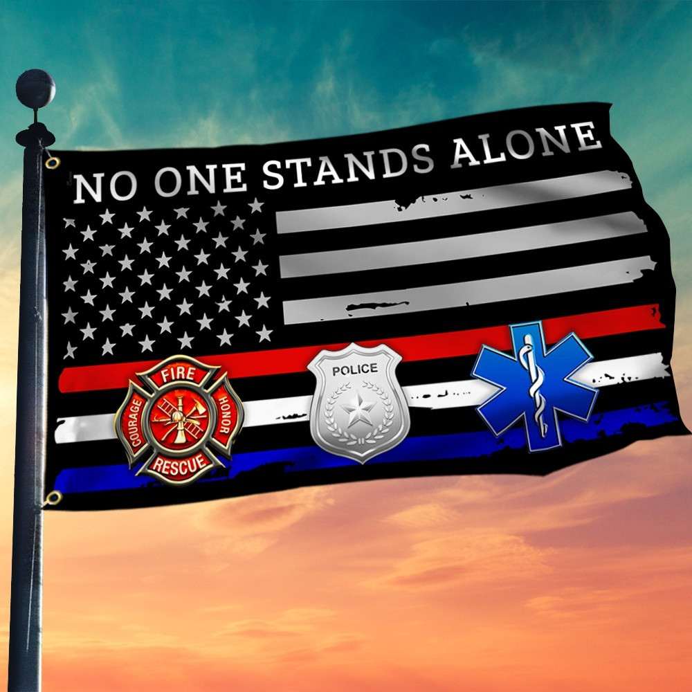 Bayyon Firefighter EMT Police Flag No One Stands Alone First Responder Flag Patriotic Home Decor