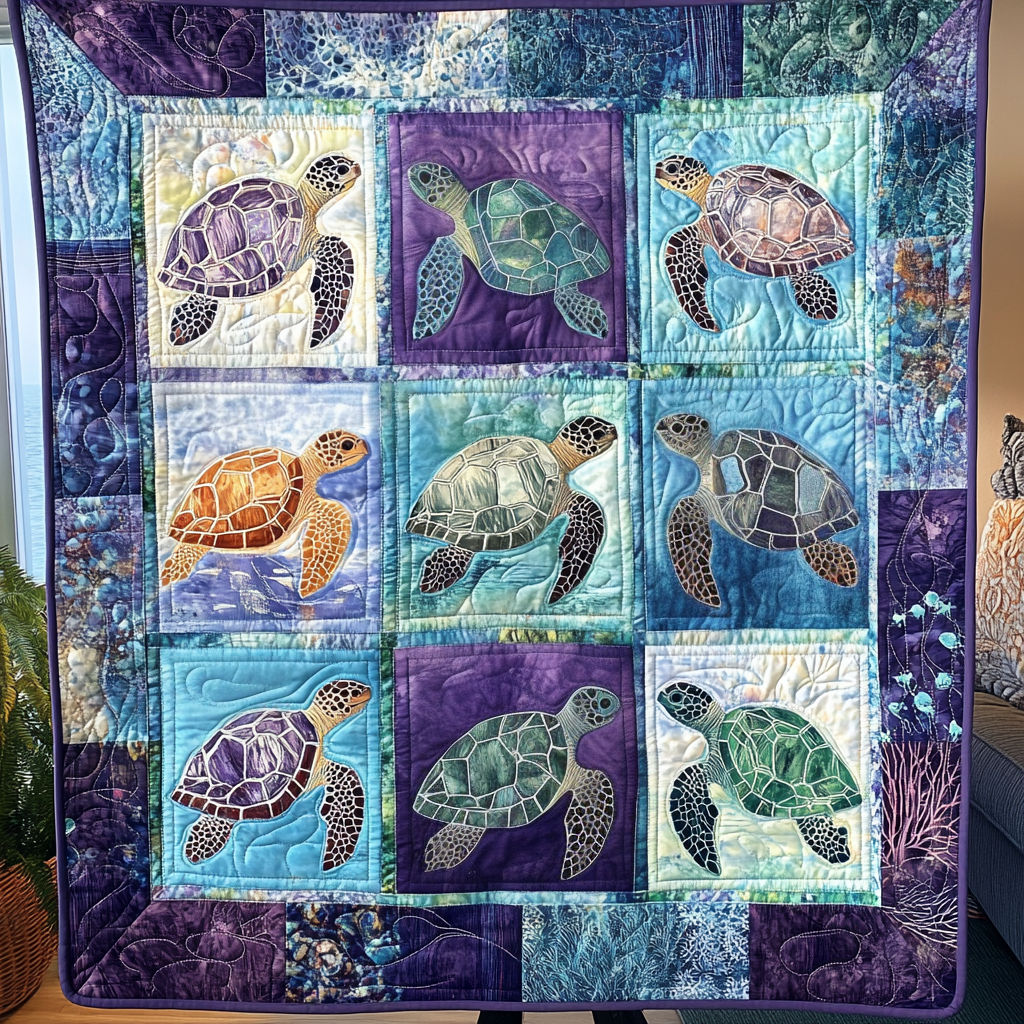 Beachfront Harmony Quilted Blanket Cool Bedroom Decor Turtle Gifts For Husband