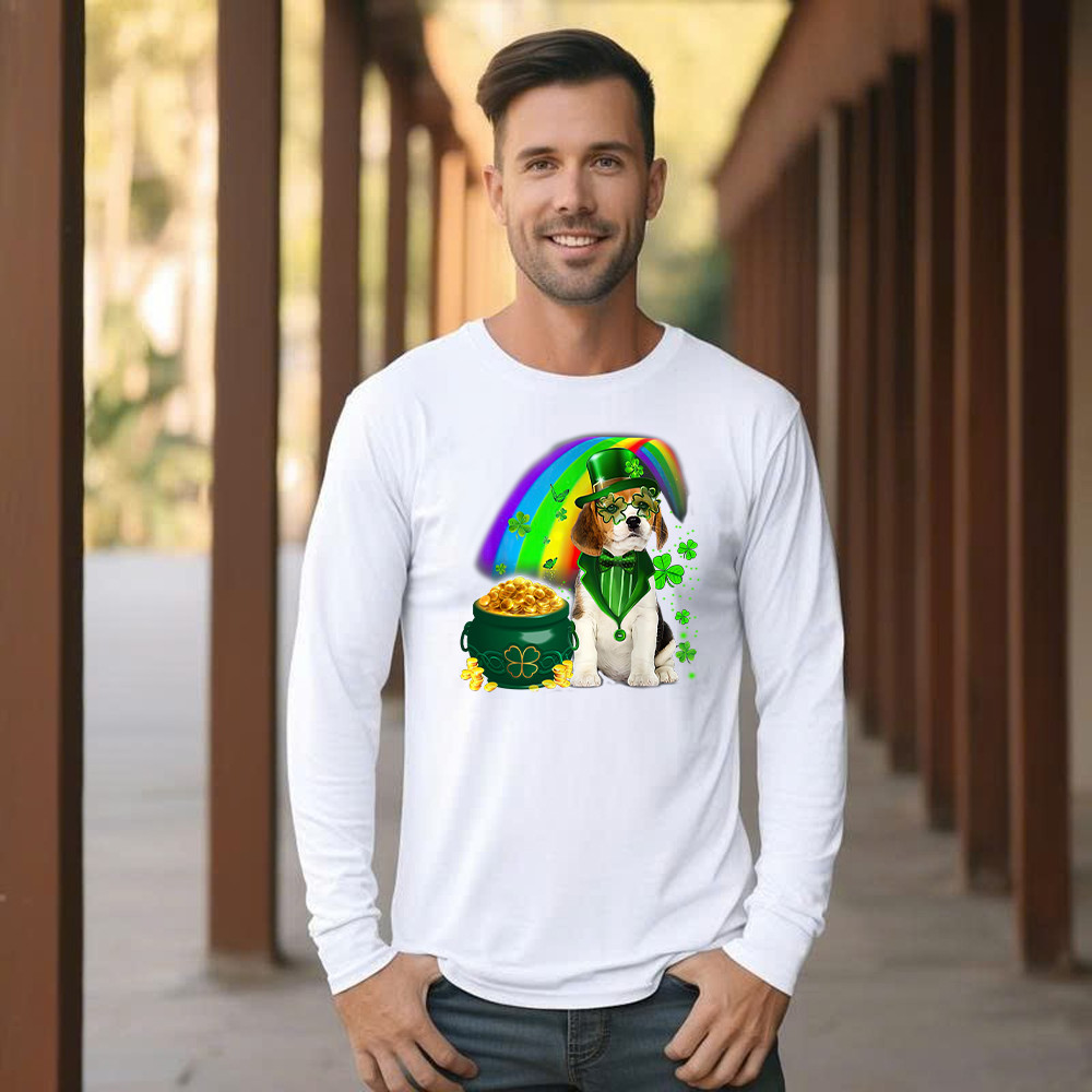 Beagle Dog Irish Leprechaun Long Sleeve Shirt Beagle Lover Cute St Patricks Day Shirt Big Brother Gifts - Image 2
