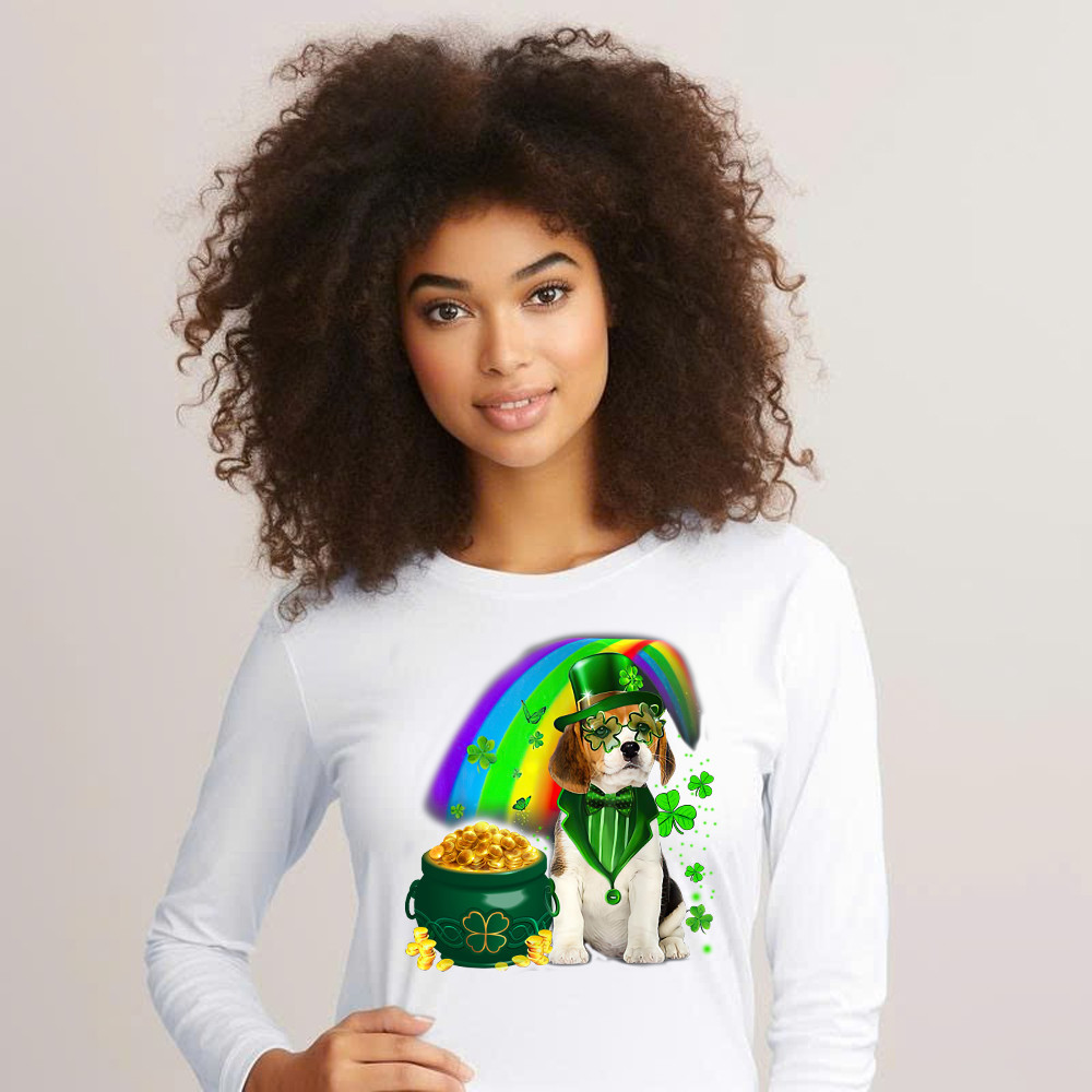 Beagle Dog Irish Leprechaun Long Sleeve Shirt Beagle Lover Cute St Patricks Day Shirt Big Brother Gifts - Image 4