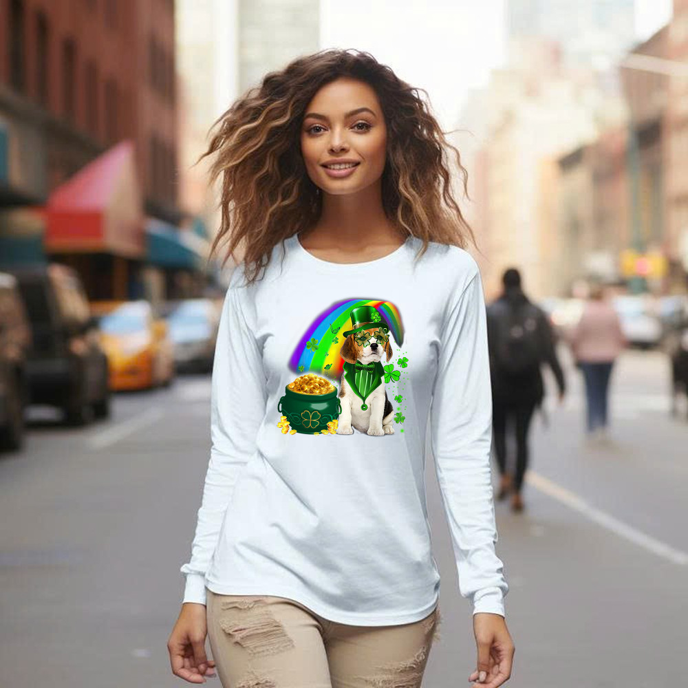 Beagle Dog Irish Leprechaun Long Sleeve Shirt Beagle Lover Cute St Patricks Day Shirt Big Brother Gifts - Image 3