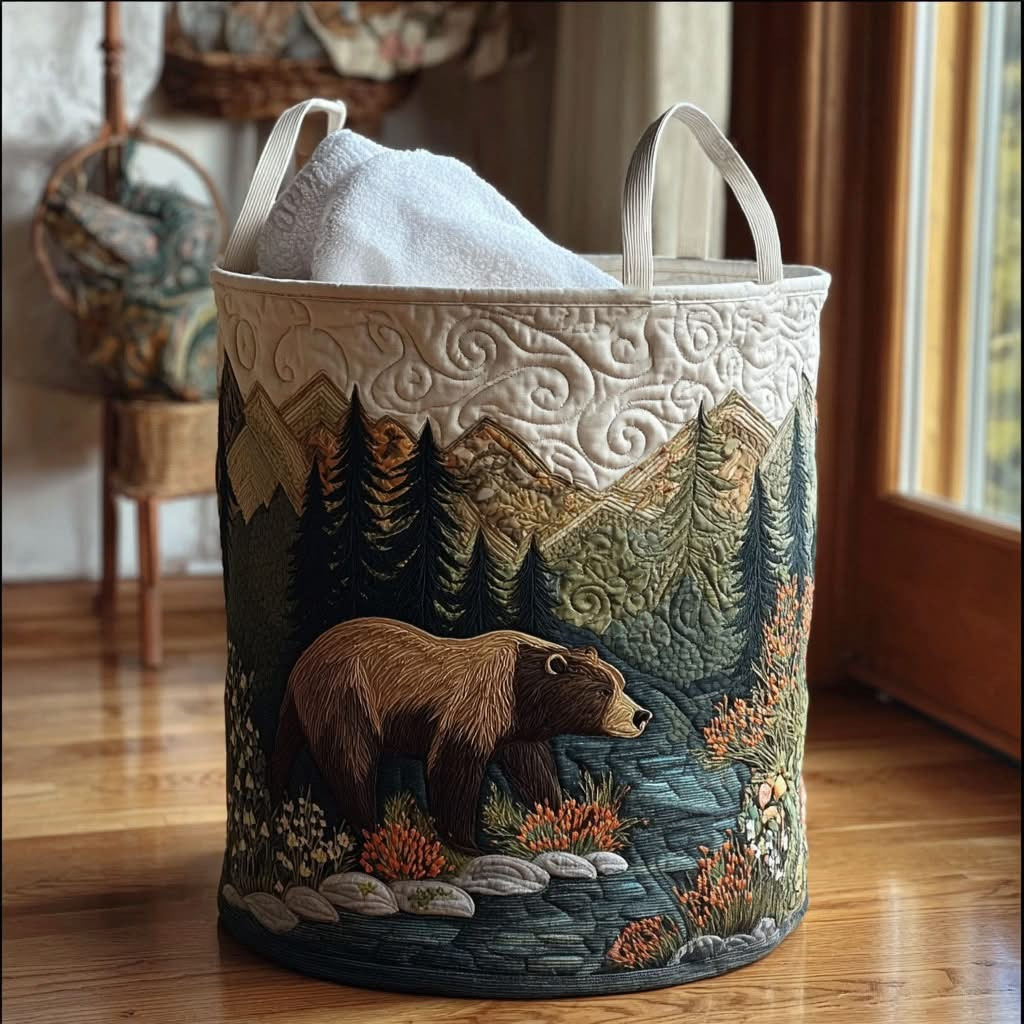 Bear Deep Forest Wanderer Quilted Laundry Basket Best Laundry Hamper Gift For Wildlife Lovers