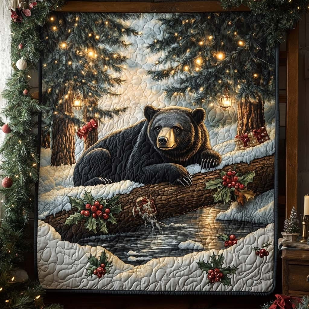 Bear Forest Embrace Christmas Quilt Blanket Holiday Xmas Throw Blanket Decorations