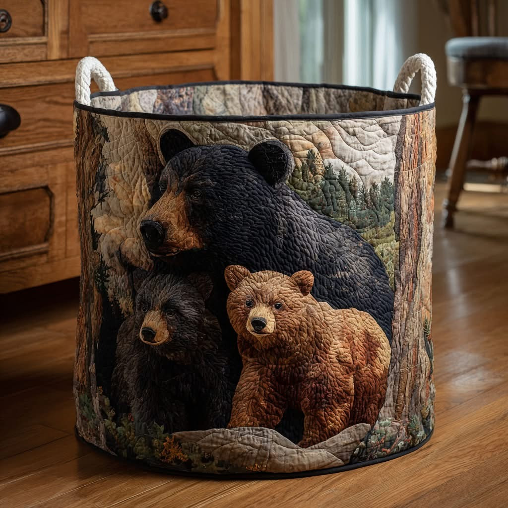 Bear Haven Quilted Laundry Basket Rustic Storage Basket Presents For Wildlife Lovers