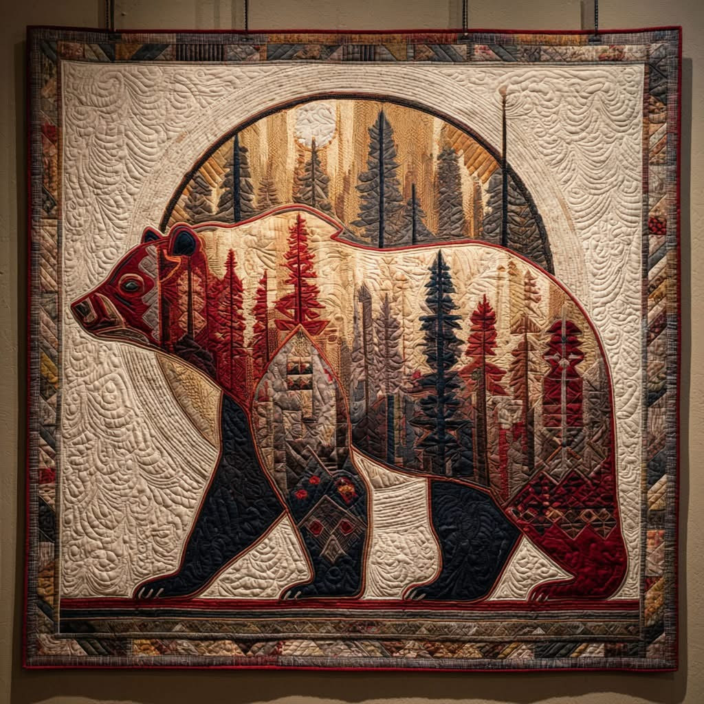 Bear Power Quilted Blanket Native Pattern Bear Themed Merchandise Gifts For Family