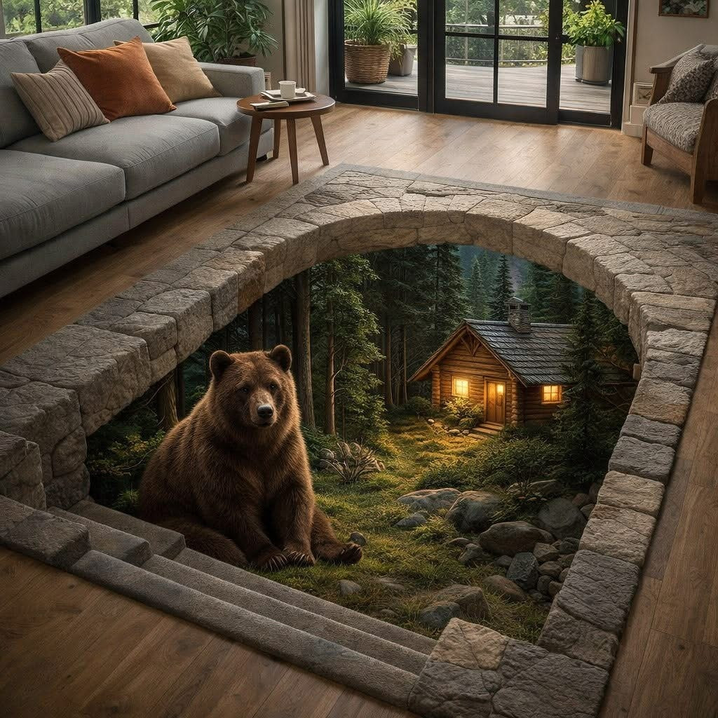 Bear Rustic Guardian Area Rug Large Rugs For Living Room Fathers Day Gift From Daughter