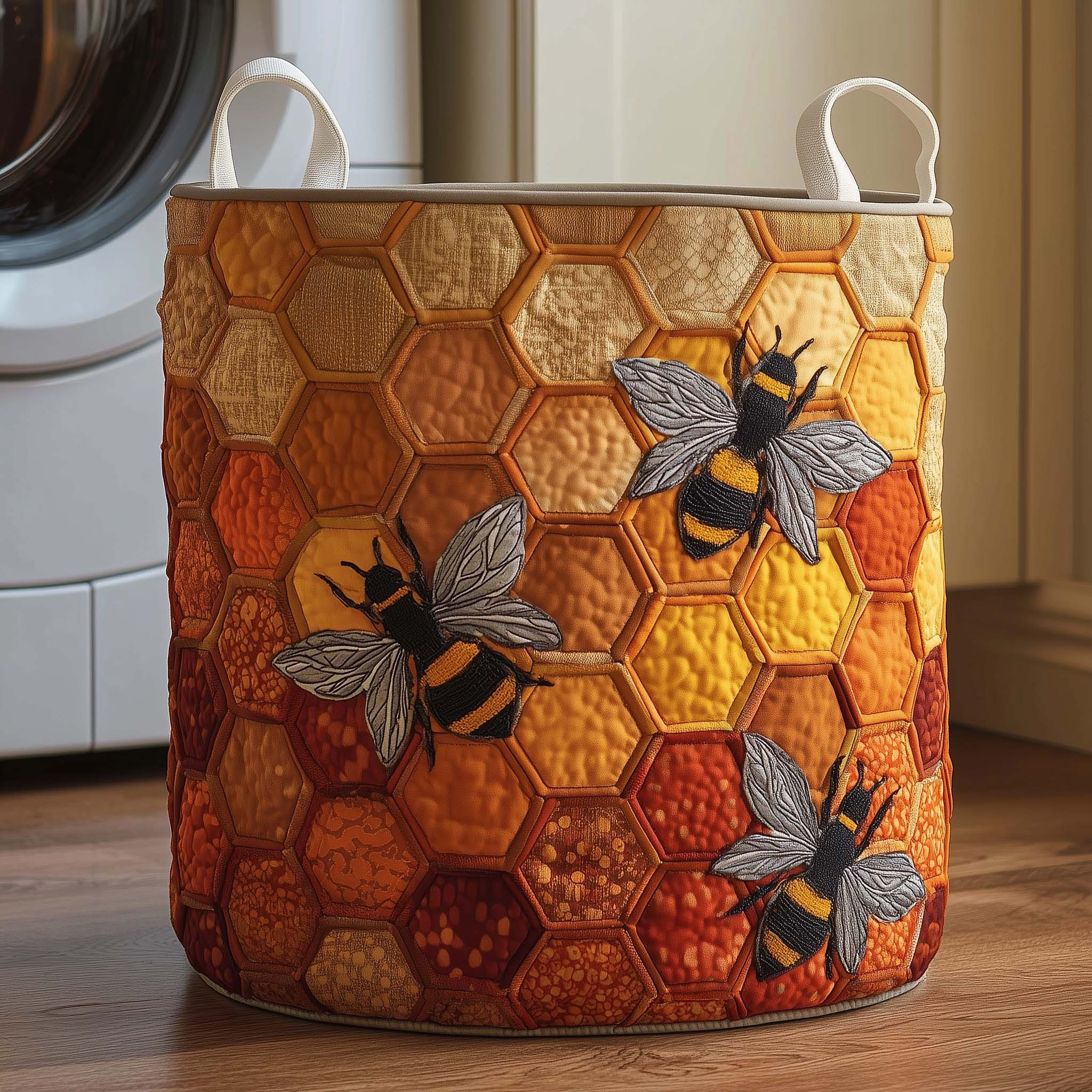 Bee And Honeycomb Quilted Laundry Basket Golden Buzz Storage Basket Presents For Beekeepers