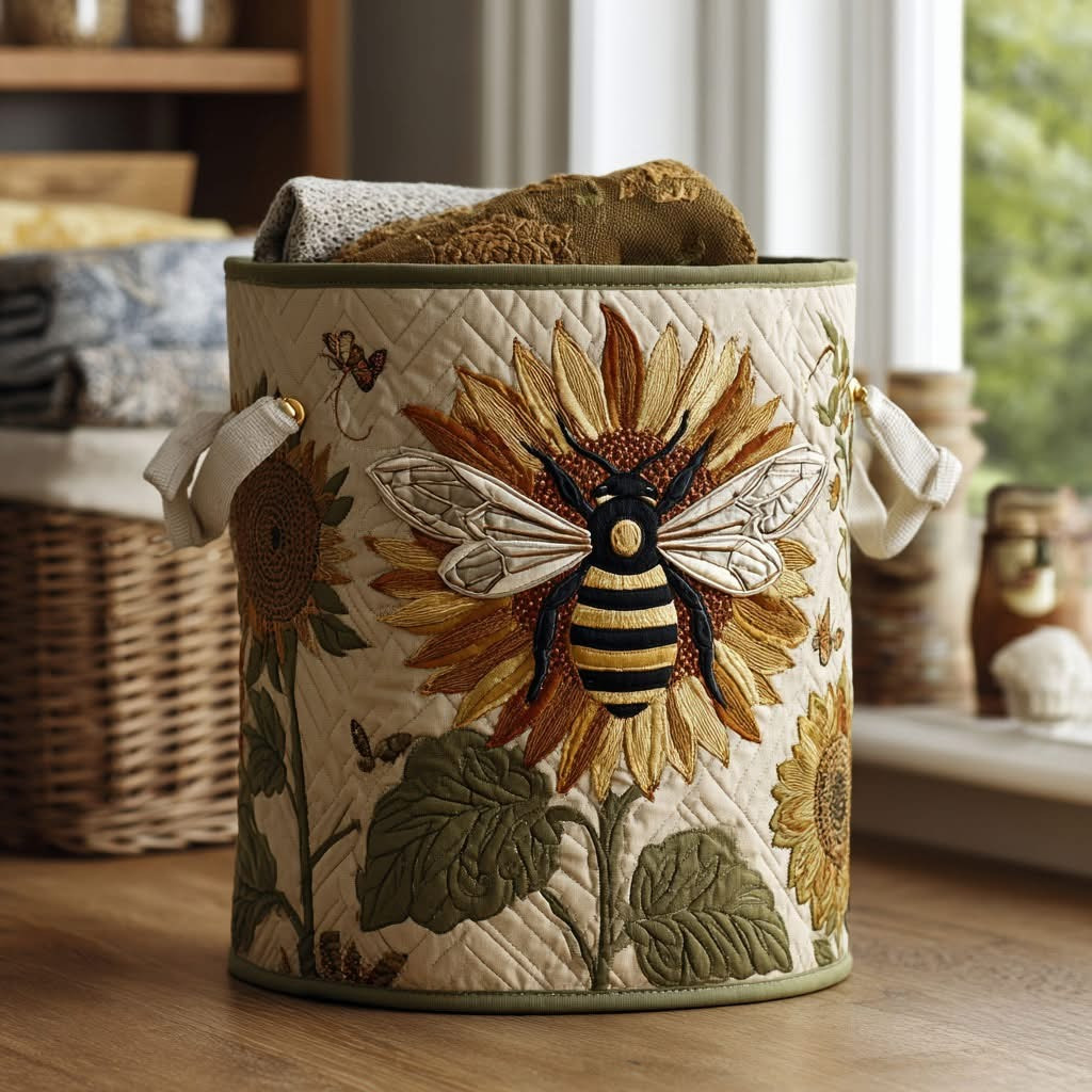 Bee Garden Quilted Laundry Basket Sunflower Clothes Basket Best Housewarming Presents