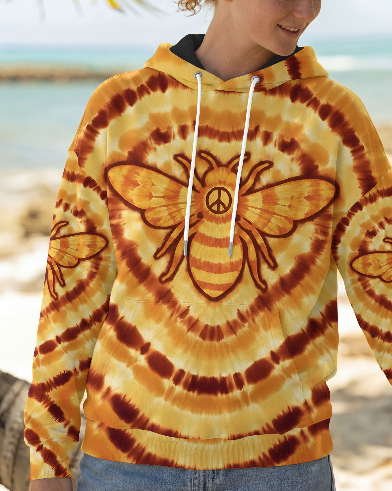 Bee Hippie Yellow Tie Dye Hoodie Vibrant Colors Clothing Perfect Gift For Gen Z