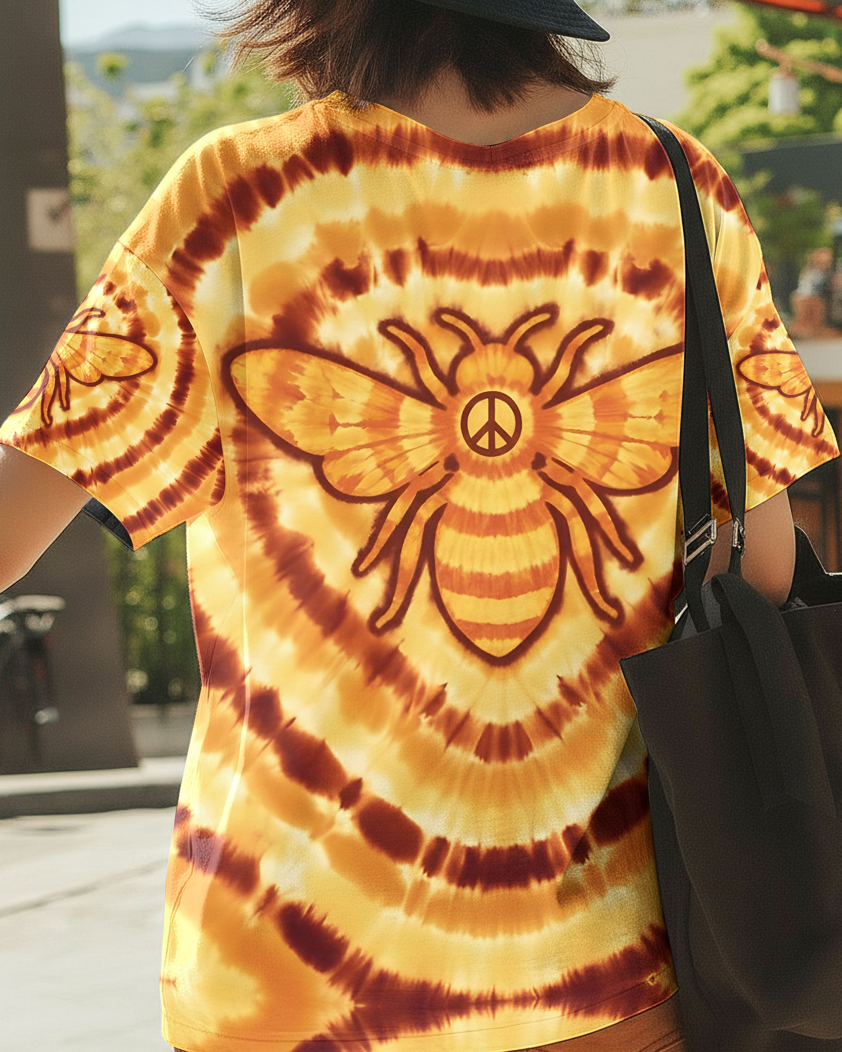 Bee Hippie Yellow Tie Dye V-Neck T-Shirt Clothes Unique Gifts For Best Friends - Image 2