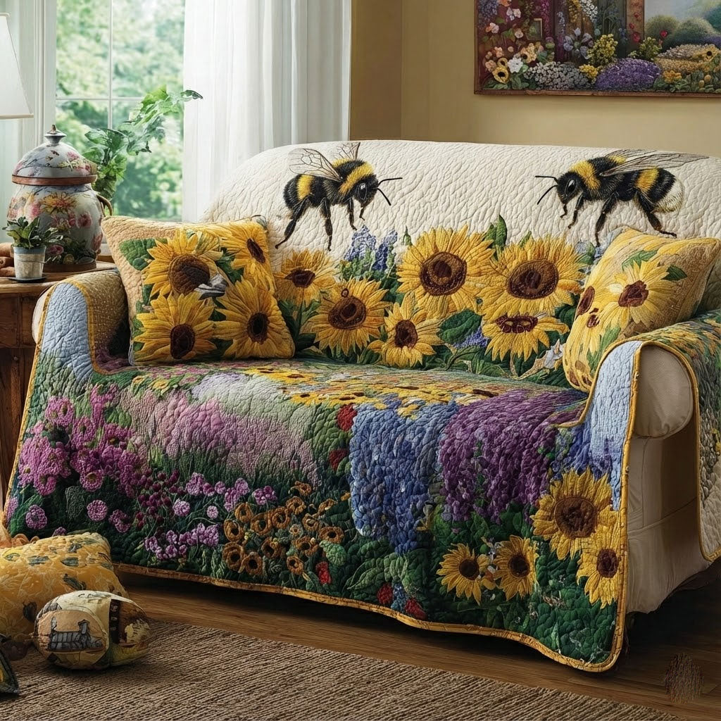 Bee Meadow Quilted Sofa Cover Sofa Protector Cover Bee Gifts For Mom