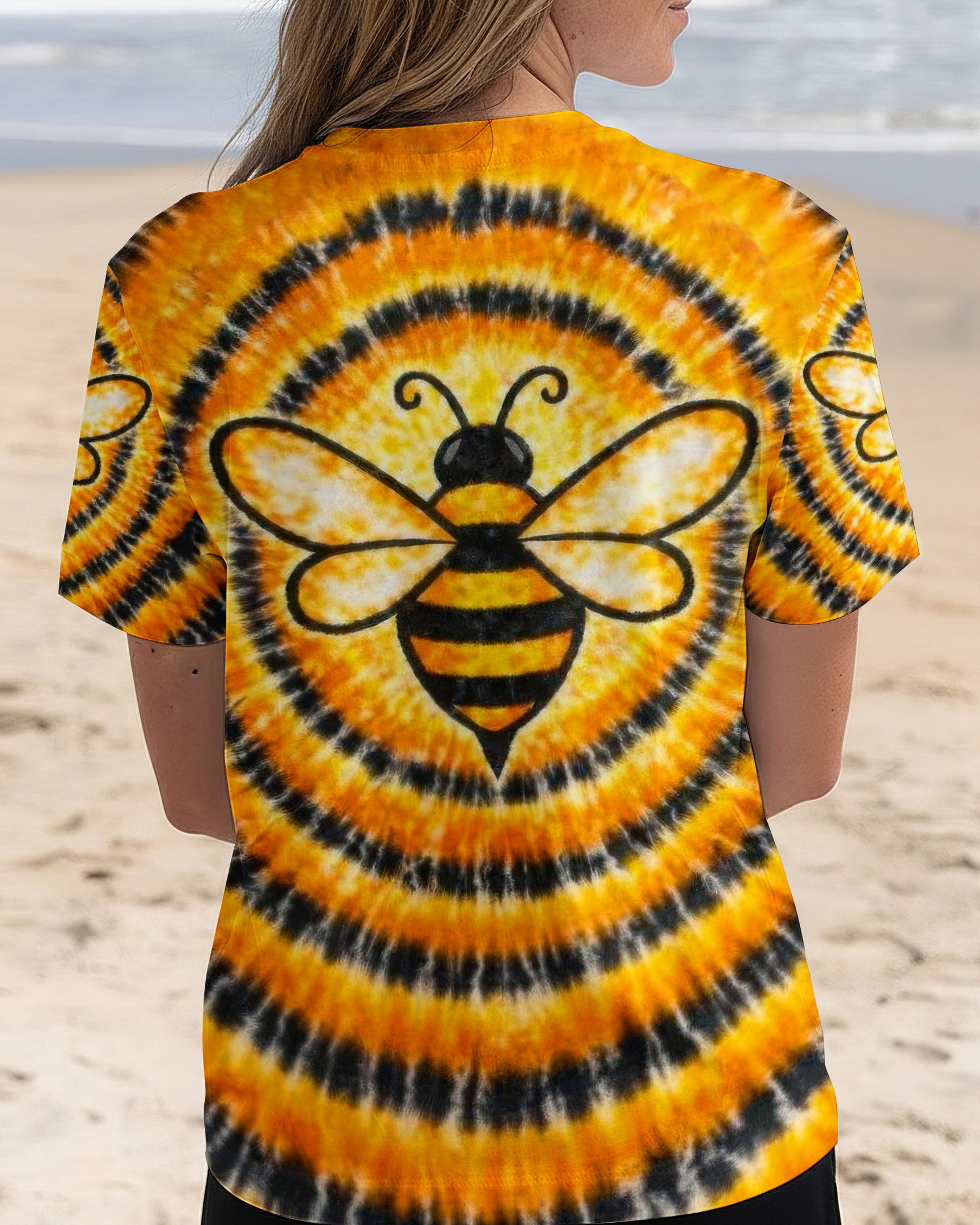 Bee Orange & Black Swirl Tie Dye V-Neck T-Shirt Themed Outfits Best Gift Ideas For Mom - Image 2