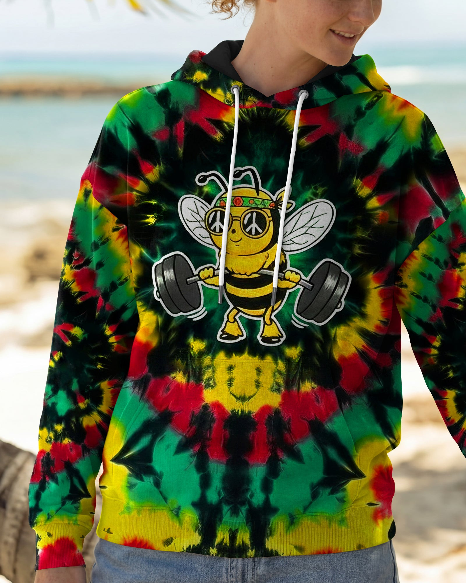 Bee Strong Rainbow Tie Dye Hoodie Striking Colors Clothes Unique Gifts For Sisters - Image 2
