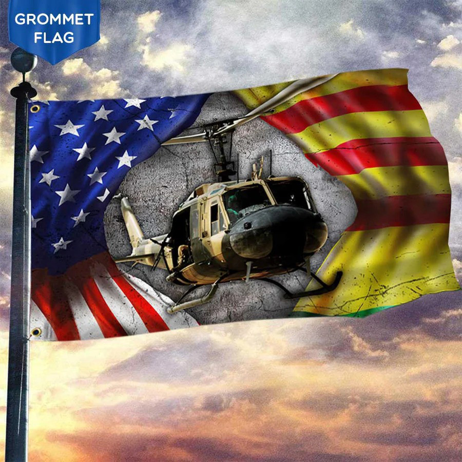 Bell UH-1 Iroquois Vietnam Veteran Flag South Vietnam US Hybrid Flag Unique Gift For Supporters