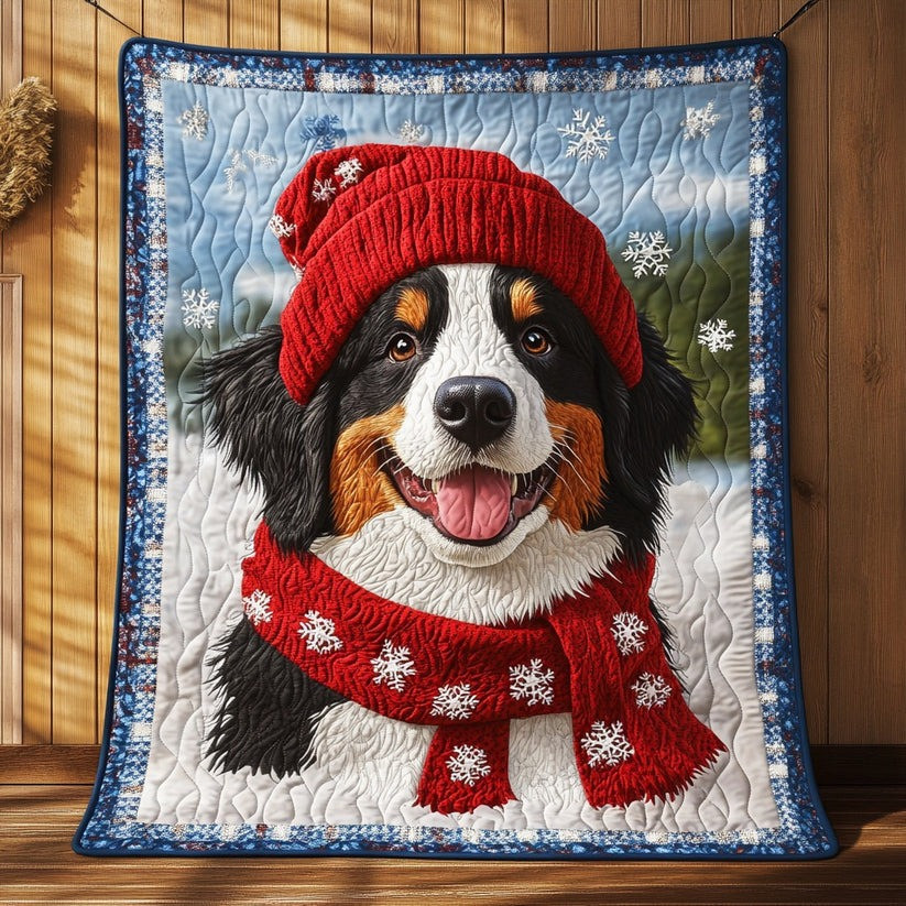 Bernese Mountain Dog Winter Quilt Blanket Cozy Christmas Themed Blanket Gifts For Dog Lovers