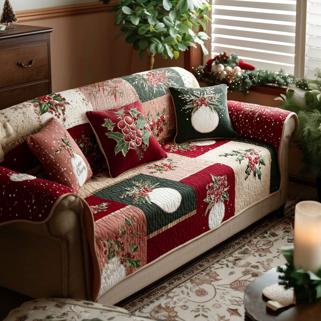 Berry Blossom Patch Quilted Sofa Cover Home Decor Items Good Family Gifts For Christmas