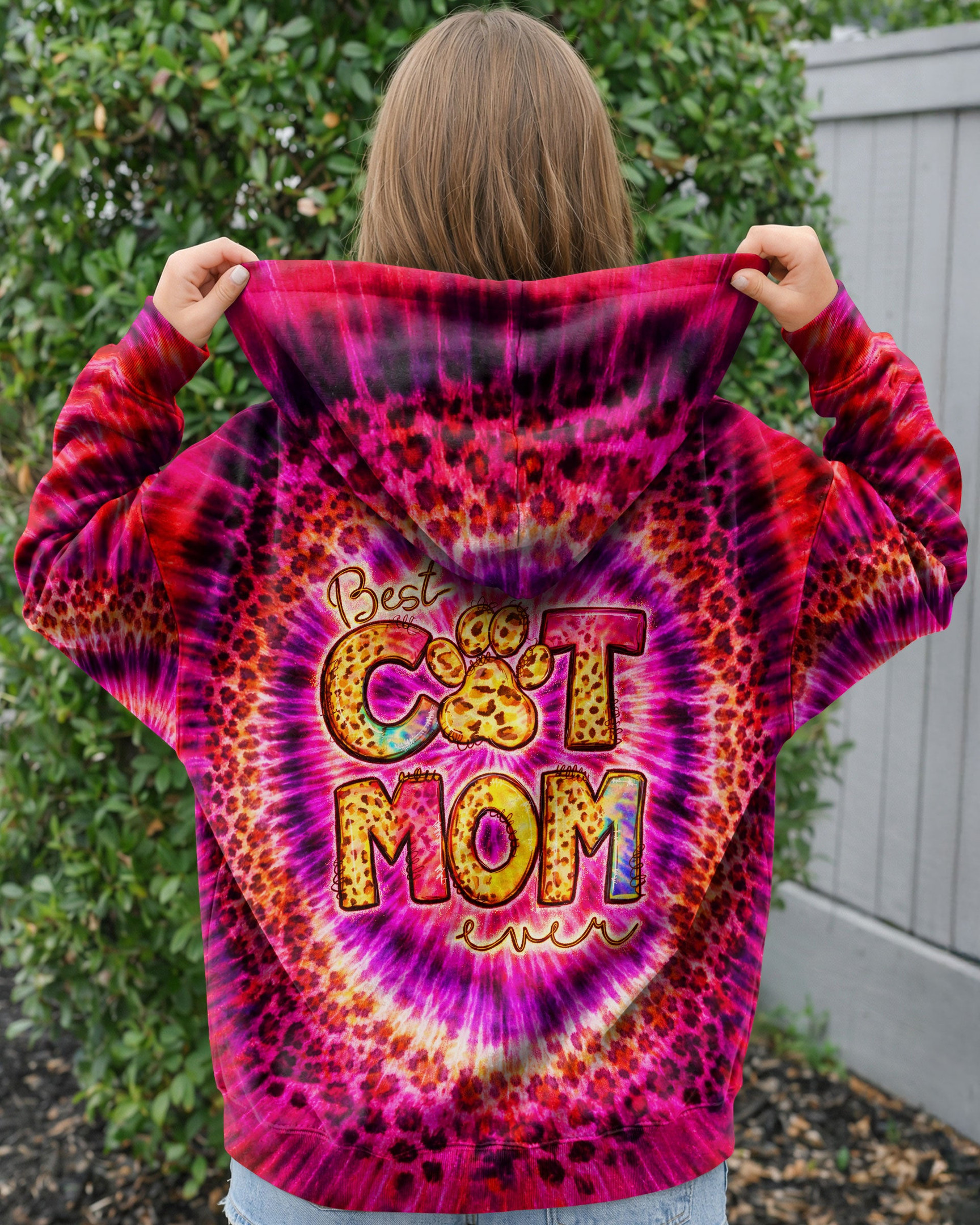 Best Cat Mom Ever Leopard Swirl Tie Dye Hoodie Vibrant Colors Outfits Gift For Cat Lovers - Image 2