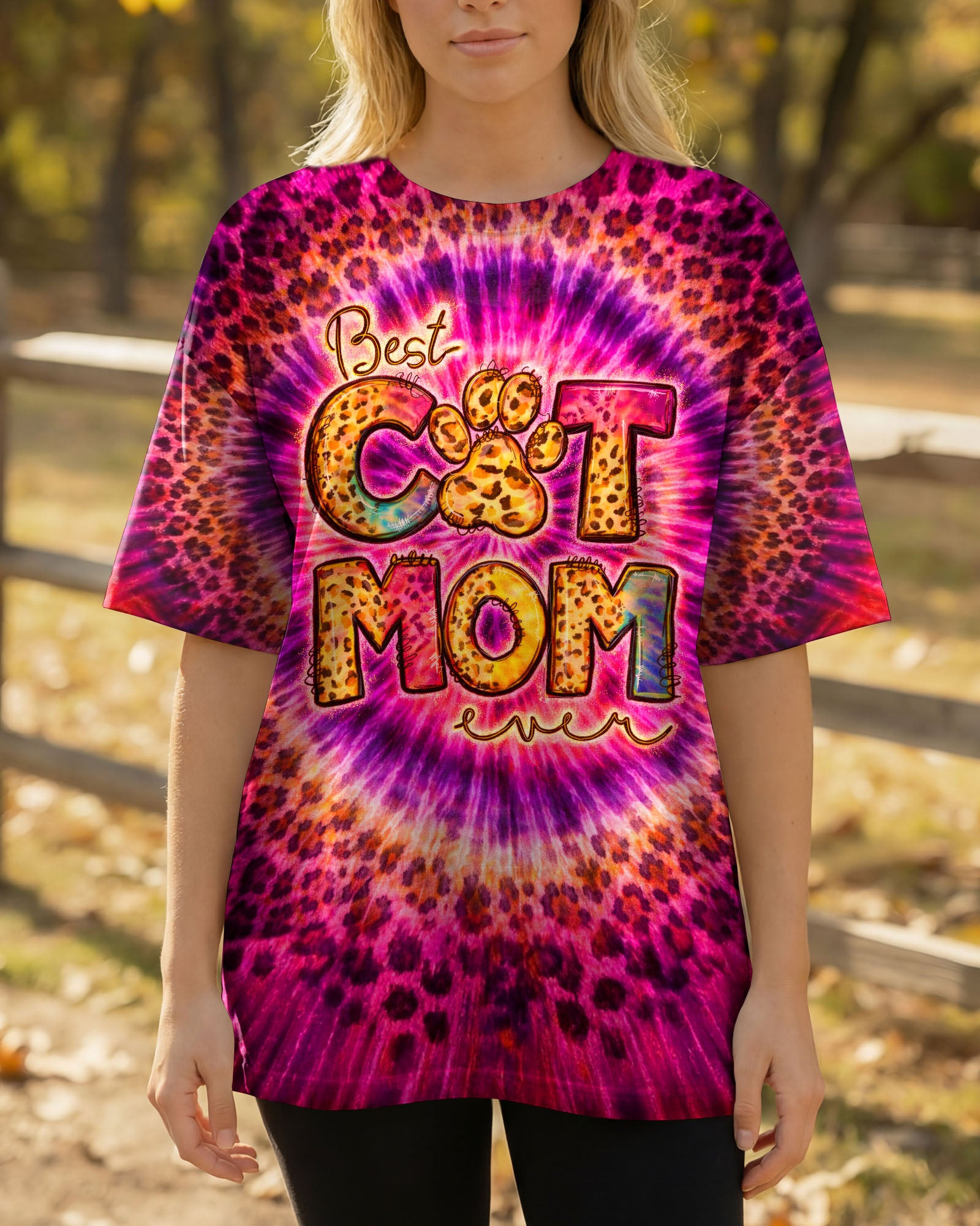 Best Cat Mom Ever Leopard Swirl Tie Dye T-Shirt Perfect Outfit Gift For Cat Mom