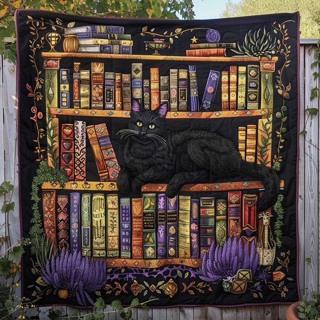 Bibliophile Cat Quilted Blanket King Comforter Sets Birthday Cat Gifts