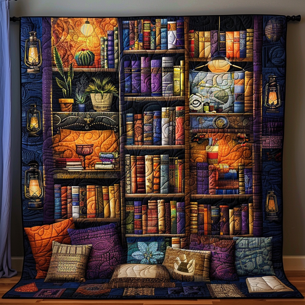 Bibliophile's Dream Quilted Blanket Bed Decorations Cool Gifts For Readers