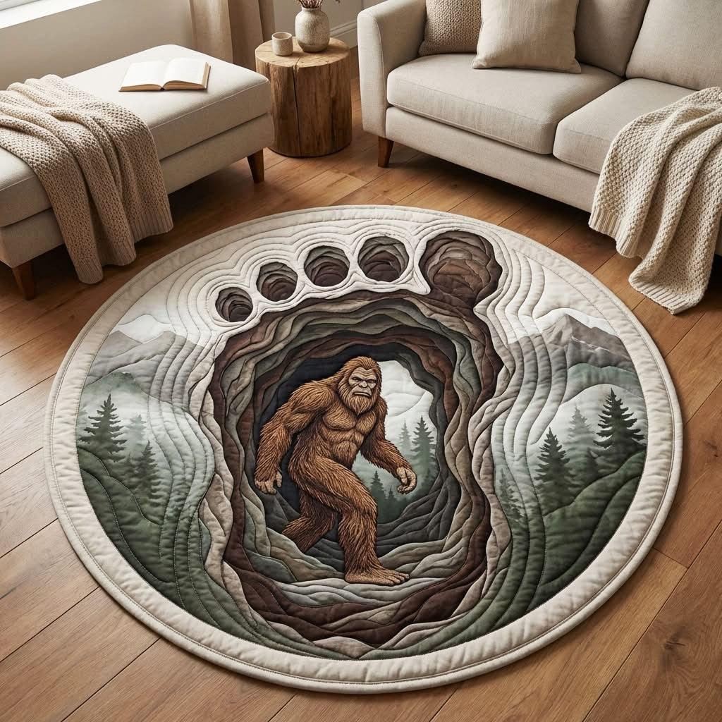 Bigfoot Ancient Walker Quilted Round Mat Best Circle Rugs Gifts For Sasquatch Lovers