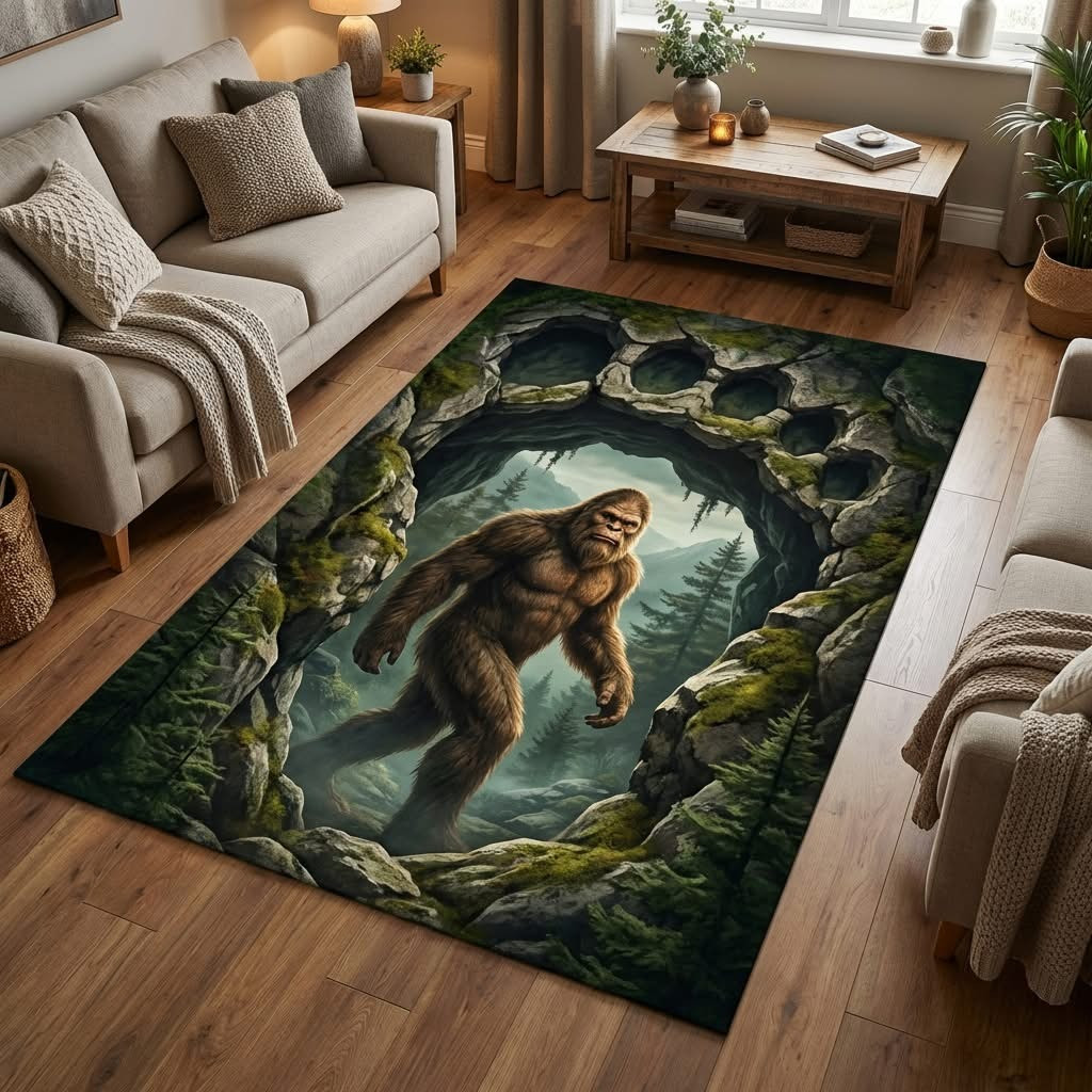 Bigfoot Elder Shadow Area Rug Home Decor Best Gifts For Sasquatch Lovers