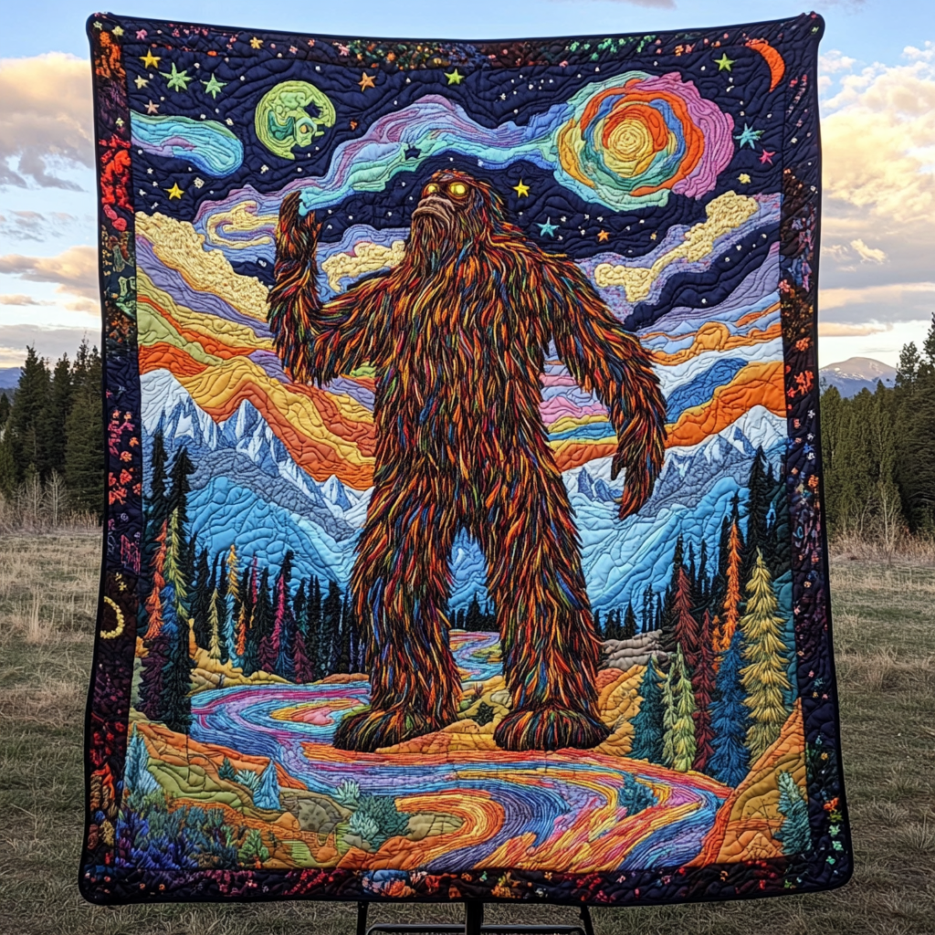 Bigfoot Trails Quilted Blanket Boho Bedroom Furniture Gifts For Sasquatch Lovers