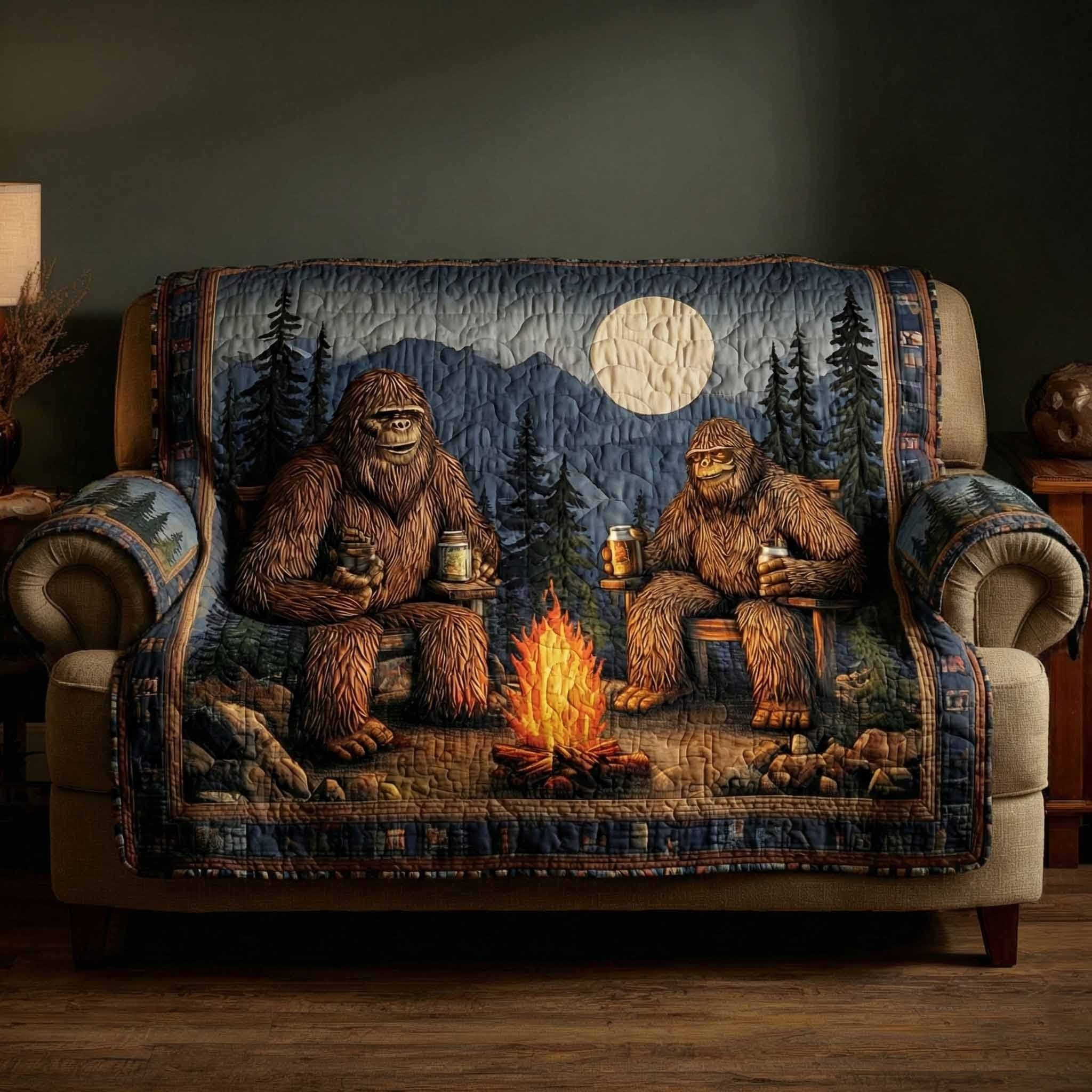 Bigfoot Woodland Brothers Quilted Sofa Cover Sofa Protector Unique Sasquatch Gifts