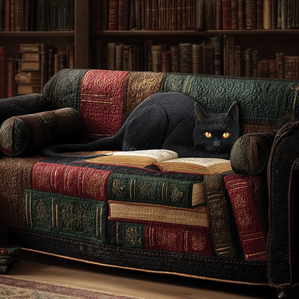 Black Cat Enchanted Page Quilted Sofa Cover Couch Covers Best Gifts For Book Lovers