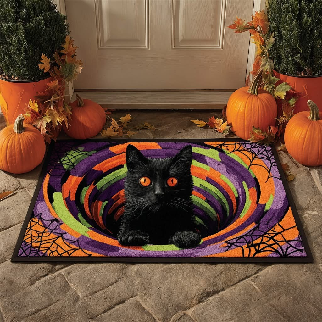 Black Cat Hollow Abyss Hollow Whirl Halloween Doormat Decorations Best Gift Ideas