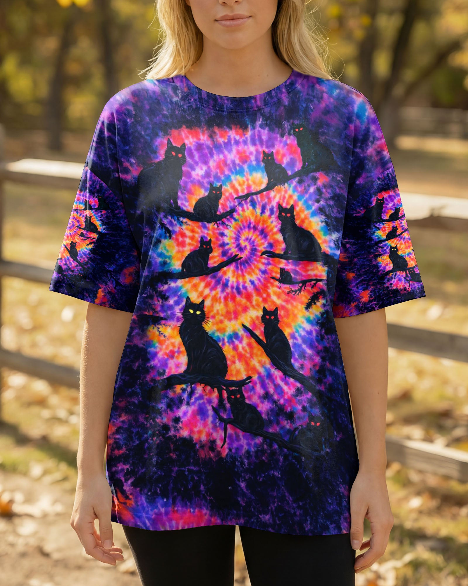 Black Cat In The Dark Swirl Tie Dye T-Shirt Merch Outfits Gifts For Sisters