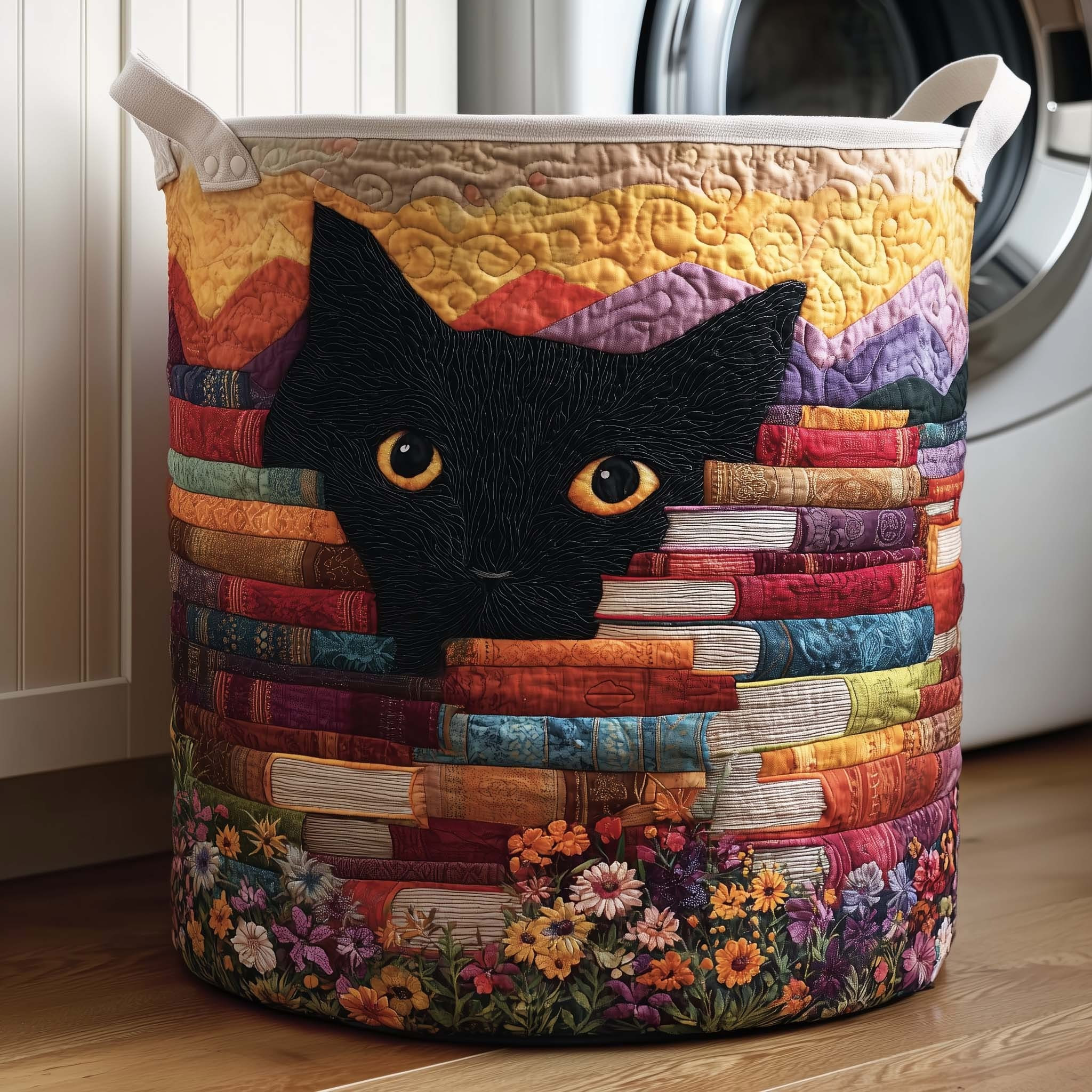Black Cat Midnight Book Quilted Laundry Basket Book Lover Laundry Basket Home Decorations
