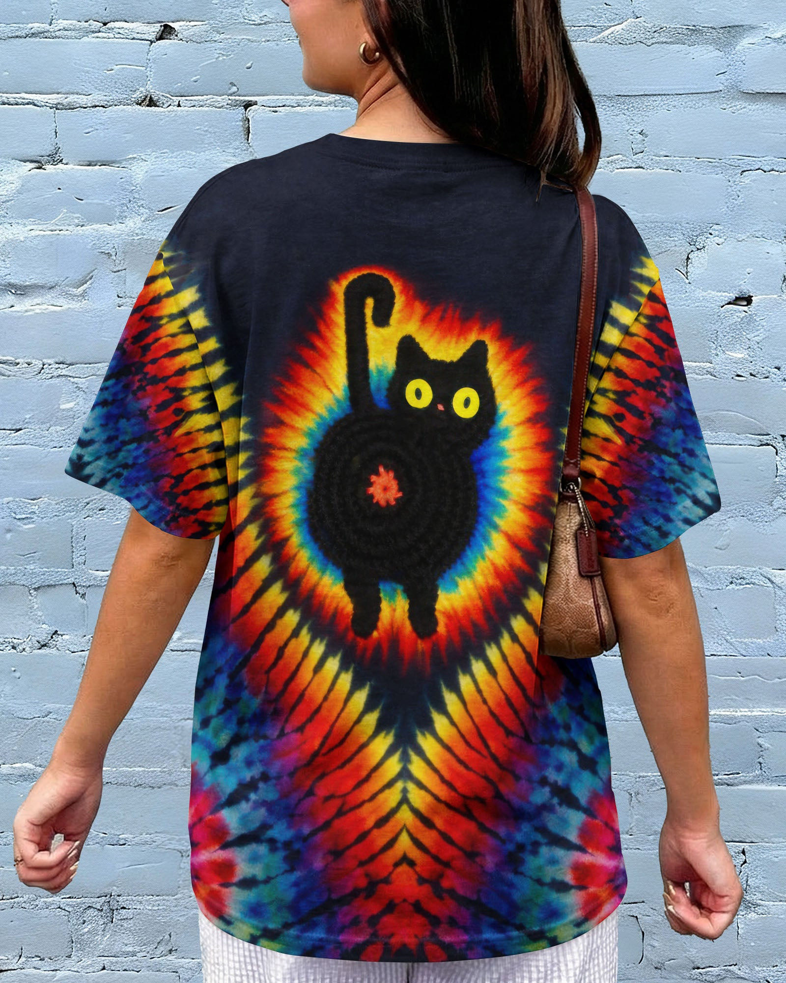 Black Cat Swirl Tie Dye V-Neck T-Shirt Clothes Special Gifts For Sisters - Image 2