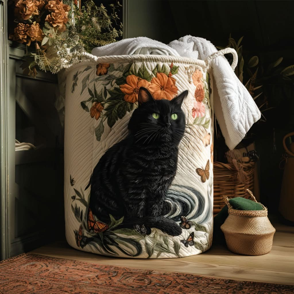 Black Cat Warm Whiskers Quilted Laundry Basket Best Laundry Basket Black Cat Gift Items