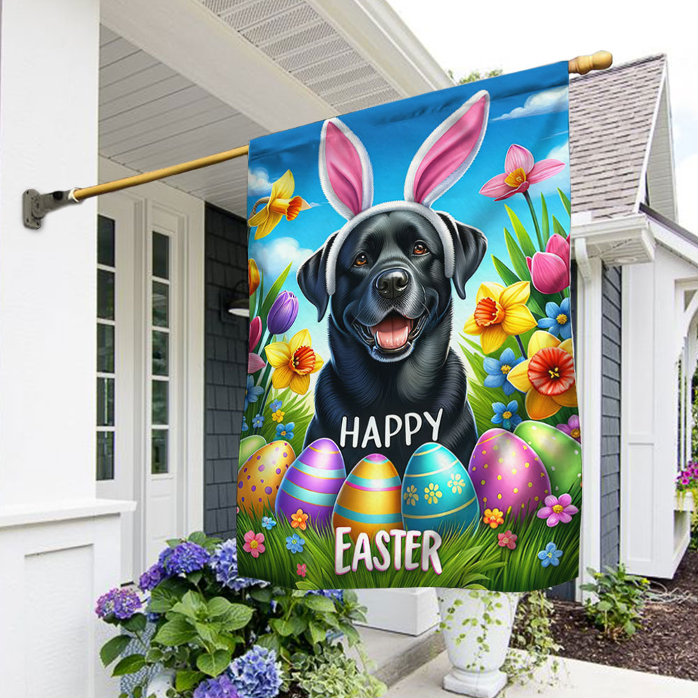Black Labrador Dog Happy Easter Flag Floral Easter Flag Best Gift For Women