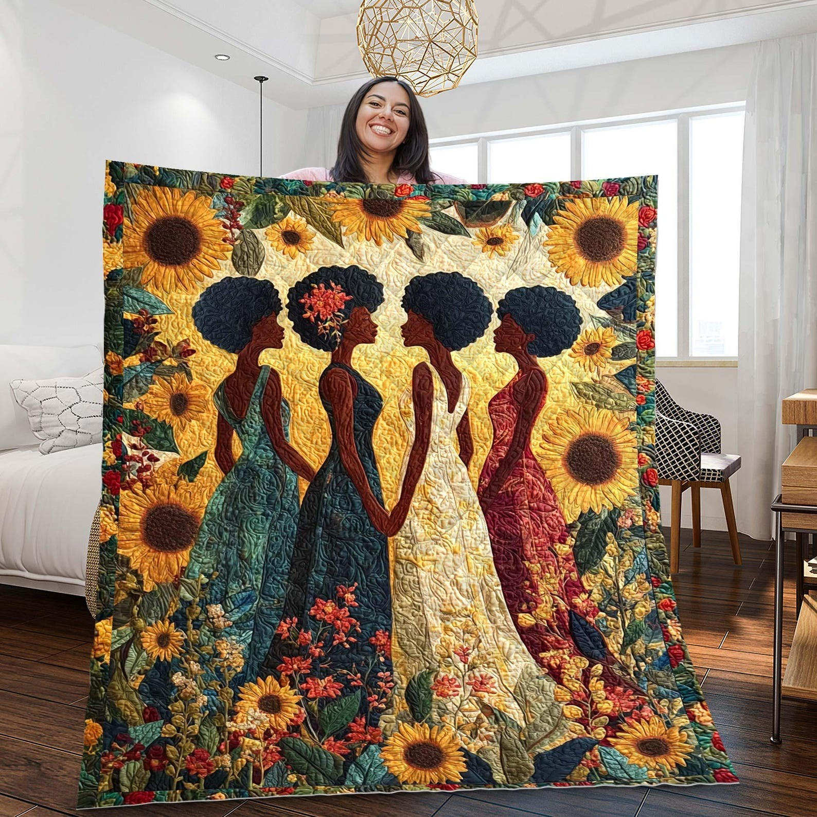 Black Women Quilt Blanket Floral African American Women Blanket Gift For African Women