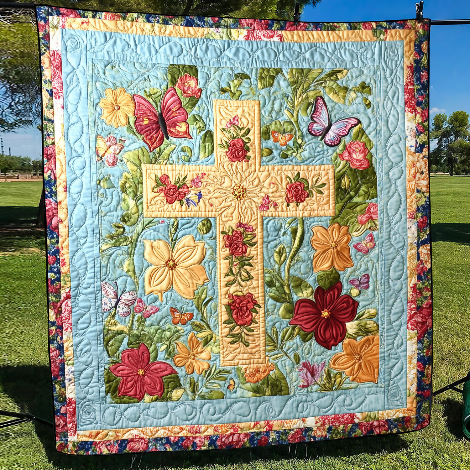 Blessed Cross Quilted Blanket Quilt Comforter Sets Christian Christmas Presents
